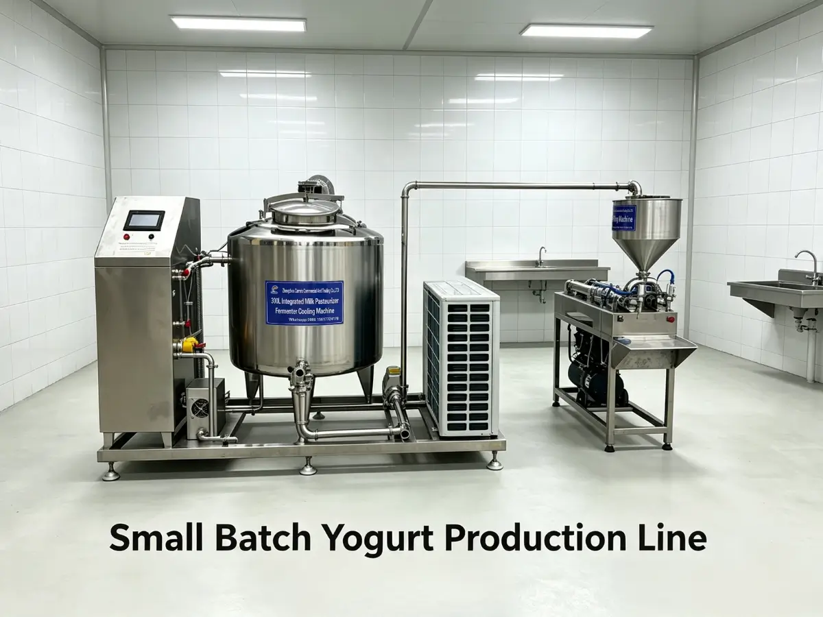 300l complete small batch production line of industrial yogurt maker inside clean food processing workshop